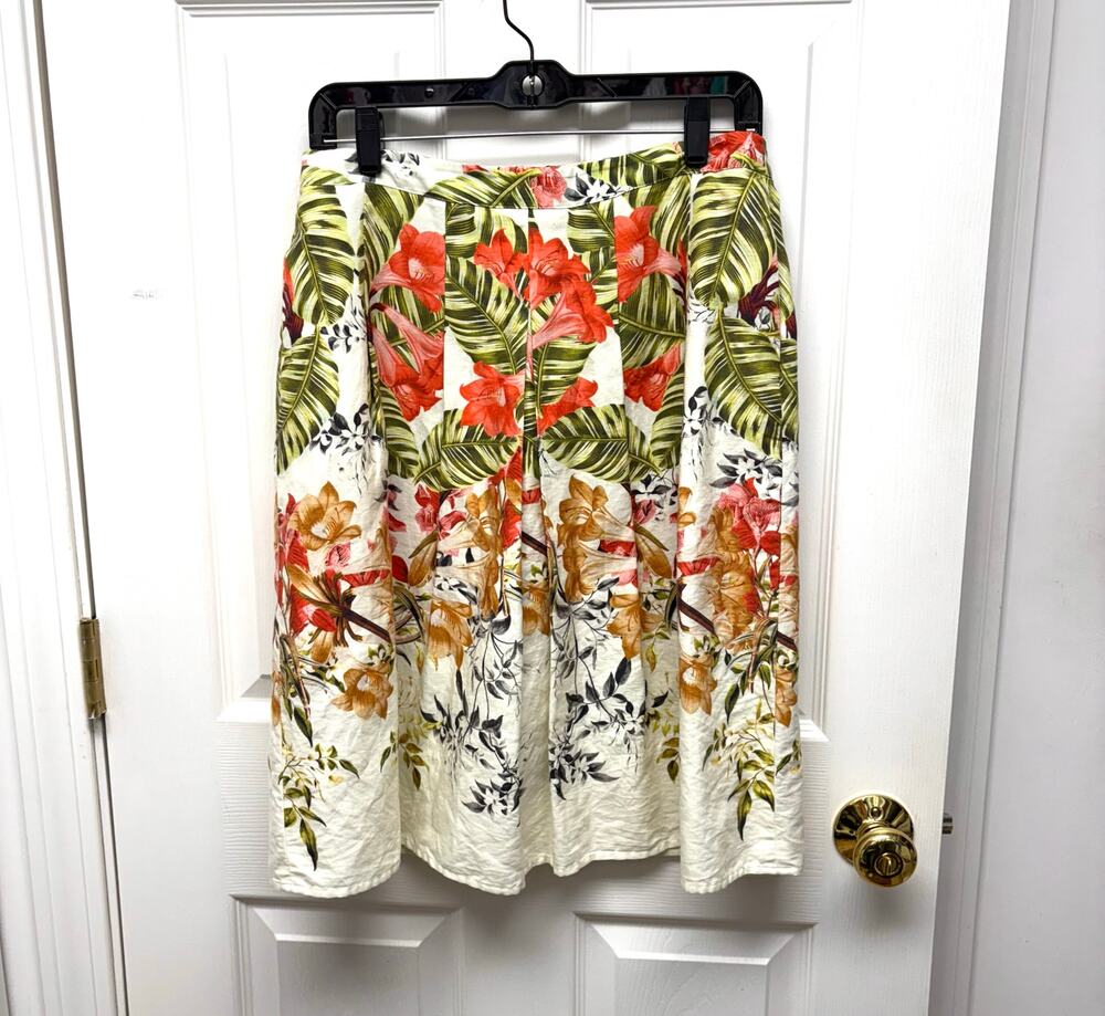 Talbots Skirt Tropical Linen Cotton Size 10P Pleated Front Side Zip Lined